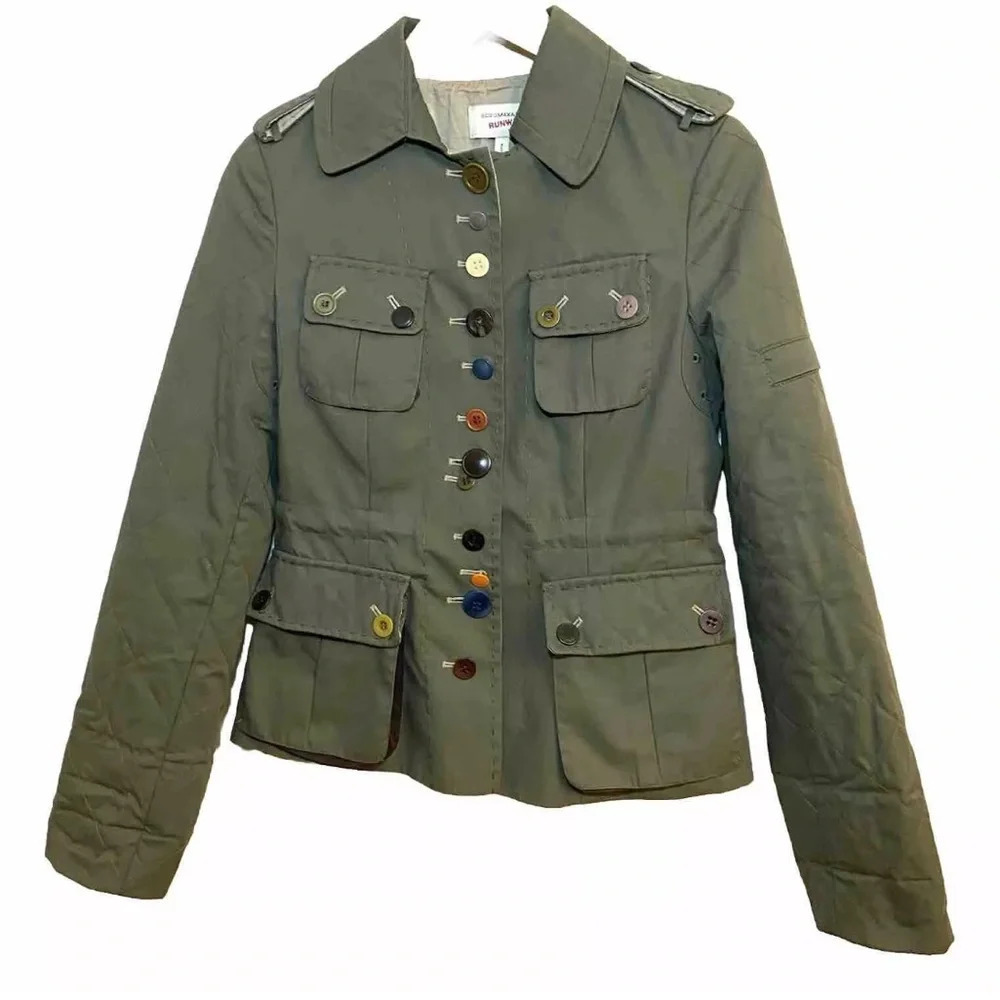 BCBGMAXAZRIA Runway Military Utility Jacket Y2K Grunge Boho Army Olive Green XS - Picture 2 of 16
